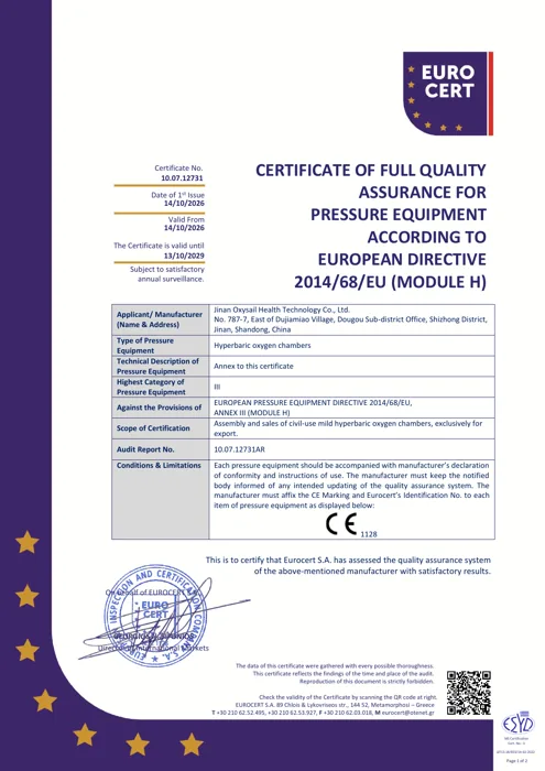 PED Full Quality Assurance Certificate
