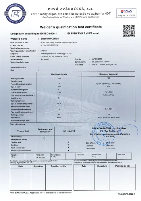 Welder Qualification Certificates
